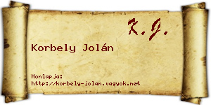 Korbely Jolán névjegykártya